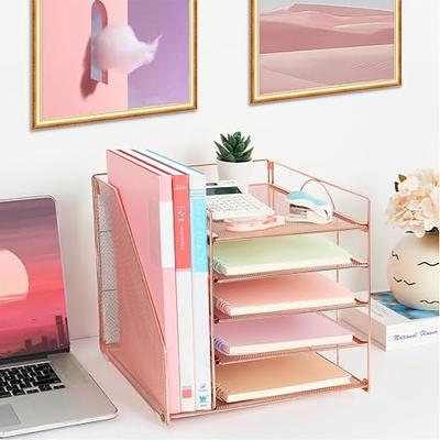 Pink Desk Accessories for Women-5 Piece Desk Organizer