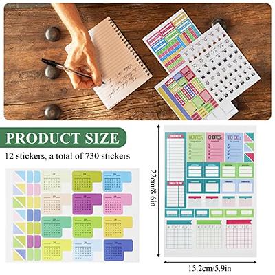 12 Sheets of Planner Stickers with 730Pcs, Cute Planner Labels and