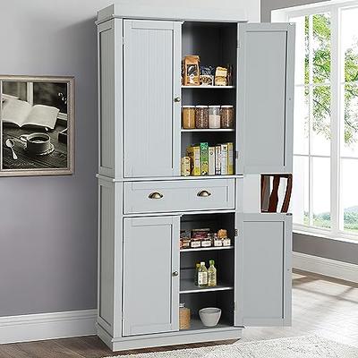 Angeles Home 67 in. H White Kitchen Pantry Dining Hutch Storage Cabinet with Microwave Stand