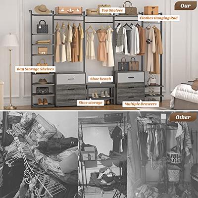 Aheaplus Wood Wardrobe Closet Storage Free Standing Closet Organizer,  Clothes Garment Racks with Storage Shelves and Hanging Rod, Walk In Closet  Organizer with 3 Wood Drawers - Yahoo Shopping