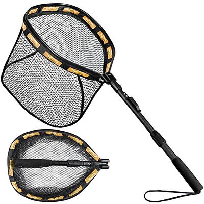 Blue Billow Rubber Fishing Net Large Folding Landing Net,Collapsible  Aluminum Pole Handle with Deep Net for Fishing,Big Fishing Net for  Freshwater and