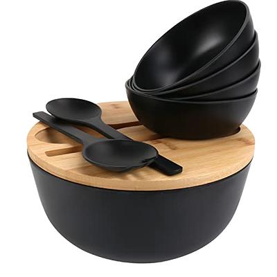 Black salad bowls PET with separated lids