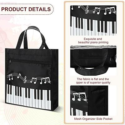 Music Theme Handbag Canvas Piano Keys Tote Bag Reusable Grocery Bag for Shopping