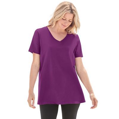 Woman Within Women's Plus Size Perfect Short-Sleeve Shirred U-Neck Tunic  Tunic