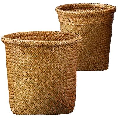 Alipis 2pcs plastic storage bin woven basket mini hamper weaved basket  woven hamper plastic baskets mini basket storage bins for shelves pantry