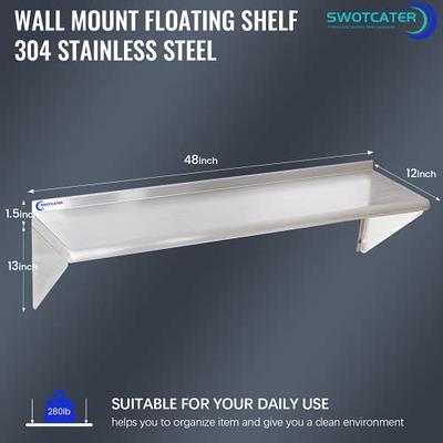 Stainless Steel Floating Shelf 12 Deep for Kitchen, Bathroom and