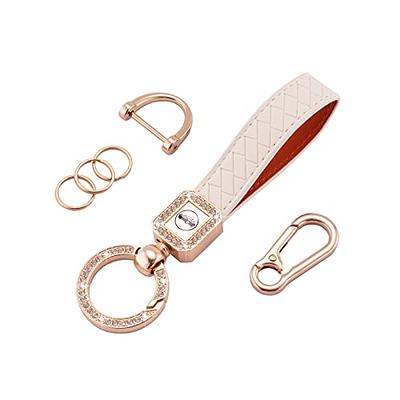 Gkeygo Leather Car Keychain, Handmade Woven Keychains for Women and Men,  Universal Key Fob Holder with 360 Degree Rotatable, Anti-Lost D-Ring, 2