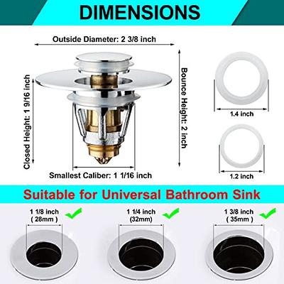 Bathroom Sink 38mm Drain Hole, Bathroom Sink Drain Stopper, Universal  Pop-Up Bounce Drain Plug Filter, Brass Sink Drain Strainer, Push Type  Bathtub