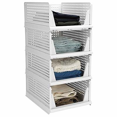 Gray Stackable Storage Bins, Collapsible Storage Bins for Bedroom