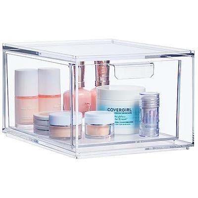 STORi Audrey Stackable Clear Plastic Organizer Drawers, 2 Piece Set, 4.5-Inches Tall, Organize Cosmetics and Beauty Supplies on a Vanity