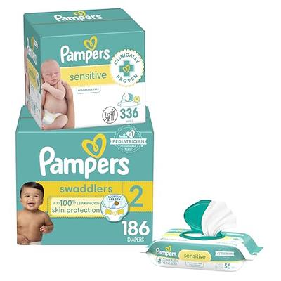 Pampers Baby Diapers and Wipes Starter Kit, Swaddlers Disposable Sizes 1  (198 Count) & 2 (186 Count) with Sensitive Water Based 12X Multi Pack  Pop-Top