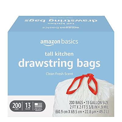 Basics Tall Kitchen Drawstring Trash Bags, 13 Gallon, Unscented, 120  Count (Previously Solimo)