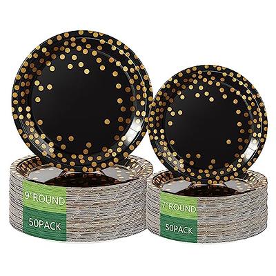 MATICAN Party Paper Plates, 50-Pack Disposable White and Gold Plates, Foil  Polka Dots, 9-Inch