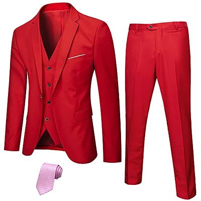 YND Men's Slim Fit 3 Piece Suit Set with Stretch Fabric, One