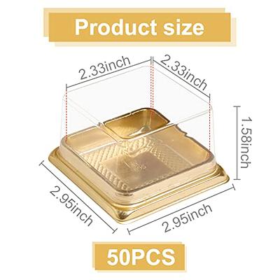 50 Square 4 Plastic Dessert Favor Boxes Cupcake Holders - Gold Clear