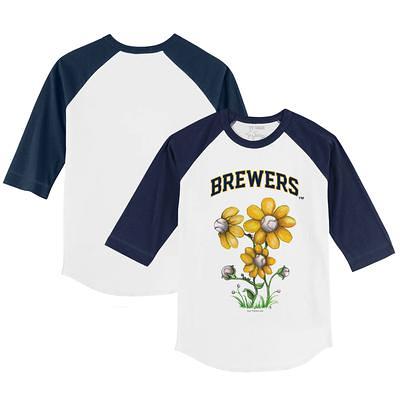 Youth Atlanta Braves Tiny Turnip White/Navy Base Stripe 3/4-Sleeve Raglan  T-Shirt