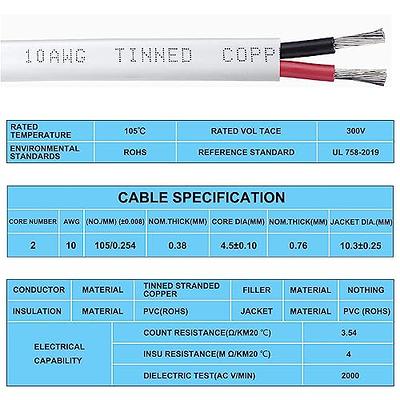 Shirbly 10 Gauge Wire 10FT Tinned Copper Wire - 2 Conductor