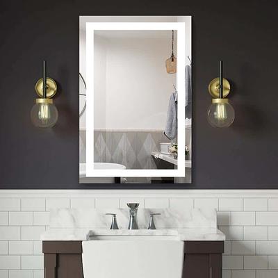 84 in. W x 36 in. H Large Rectangular Metal Framed Dimmable AntiFog Wall  Mount LED Light Bathroom Vanity Mirror in Gold