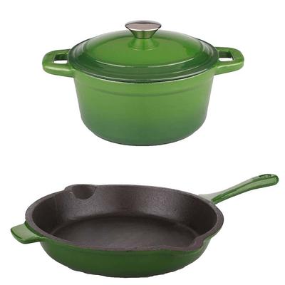 BergHOFF Neo 4Pc Cast Iron Set: 3qt. Covered Dutch Oven & 7qt. Covered  Stockpot, Green