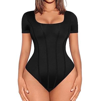 Body-Hugging T-shirt Bodysuit Tops for Women Soft Neck Body Suits Thong  Jumpsuit 