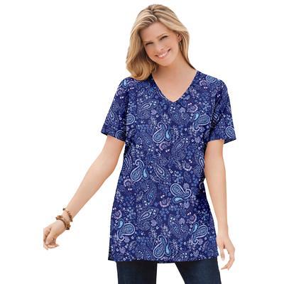 Perfect Short-Sleeve Shirred V-Neck Tunic