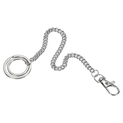 18 Silver Nickel Plated Pocket Keychain String with Both Ends Lobster Claw  Clasp Trigger Snap Handle for Belt Loop, Purse Handbag Strap, Keys