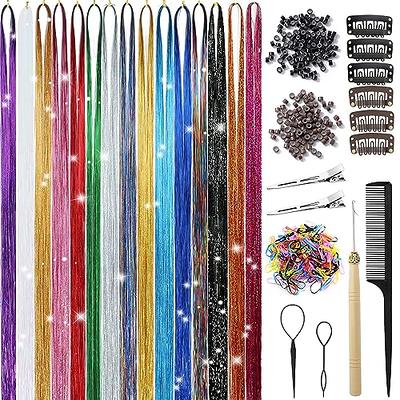 Hair Tinsel Kit with Tools Colorful Hair Tinsel Heat Resistant Tinsel Hair Extensions, Human Hair Extensions Sparkling Shiny Glitter Fairy Hair