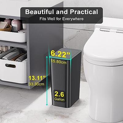 2.6 Gallon Small Bathroom Trash Can with Lid, Narrow for Kitchen, Office,  Bedroom (White, 10L)