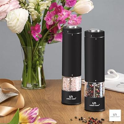  Electric Salt and Pepper Grinder Set - Battery Operated  Stainless Steel Mill with Light (2 Mills) - Automatic One Handed Operation  - Electronic Adjustable Shakers - Ceramic Grinders: Home & Kitchen