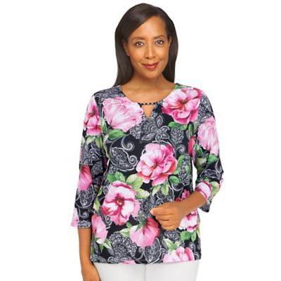 Alfani | Petite Floral Blouse Top | Black | Size S Petite