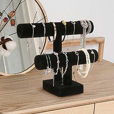 ShellKingdom Jewelry Display Tower, 3 Tier Necklace Bracelet and Watch  Holder Display Stand, Black Velvet T-Bar Table Top Jewelry Organizer Tower  (3