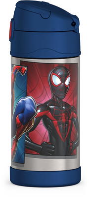 Thermos Kids Stainless Steel Vacuum Insulated Funtainer Straw Bottle, Spiderman, 12 fl oz