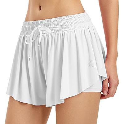 Buy UTTPLL Flowy Shorts for Women 2 in 1 Casual Athletic Running Biker  Butterfly Shorts High Waisted Workout Gym Yoga Tennis Skirts White S at