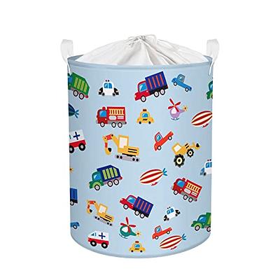 Clastyle 45L Cartoon Car Nursery Laundry Basket Blue Drawstring