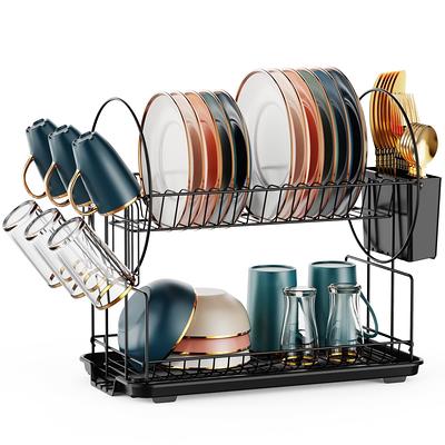 Qienrrae Dish Drying Rack, 2 Tier Large Rack And Drainboard Set With Swivel  Spout, Stainless Steel Drainer For Kitchen Counter Wine Glass Holder