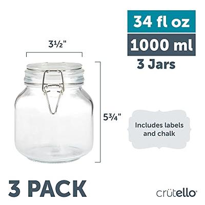 Crutello 3 Piece Airtight Glass Jars with Flip Top Lids - Kitchen Pantry  Food Storage, Pickling, and Canning - 34 Ounces Each - Yahoo Shopping