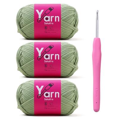  3x60g Green Yarn for Crocheting and Knitting;3x66m (72yds)  Cotton Yarn for Beginners with Easy-to-See Stitches;Worsted-Weight Medium  #4;Cotton-Nylon Blend Yarn for Beginners Crochet Kit Making
