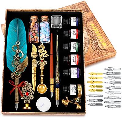 Calligraphy Set, UCEC Calligraphy Kits Include Antique Quill Feather Pen, 5  Nibs, 1 Bottle Ink, Wax Seal Sticks, Seal Stamp Instruction Gift for  Beginners Birthday Gift
