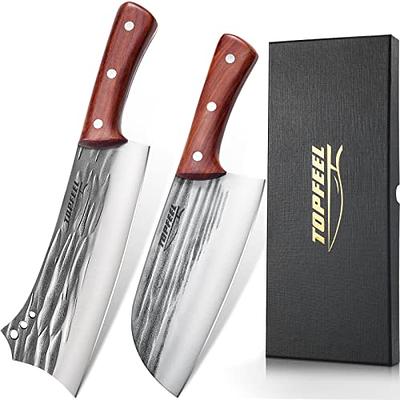 Topfeel 2 pcs Meat Cleaver & Heavy Duty Bone Chopper Knife Set, Hand Forged  German High Carbon Stainless Steel Butcher Knife for Home Kitchen &  Outdoor… - Yahoo Shopping