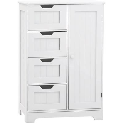 Costway Wooden 4 Drawer Bathroom Cabinet Storage Cupboard 2 Shelves Free  Standing White