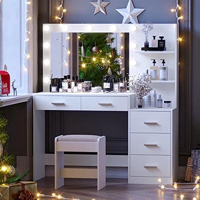 QQXX Vanity Desk with Mirror and Lights,Modern Makeup Vanity Set,Adjustable  Led & Six Drawers & Five Storage Shelves & Vanity Stool Chair,Large Makeup  Desk Dressing Table for Bedroom - Yahoo Shopping
