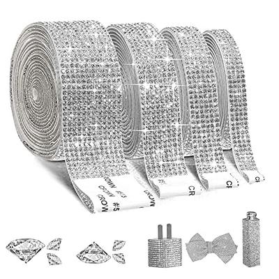 2 Rolls Self Adhesive Crystal Rhinestone DIY Decoration Sticker Silver  Rhinestone Ribbon with 2 mm Rhinestones Diamond Strips for Arts Crafts Car