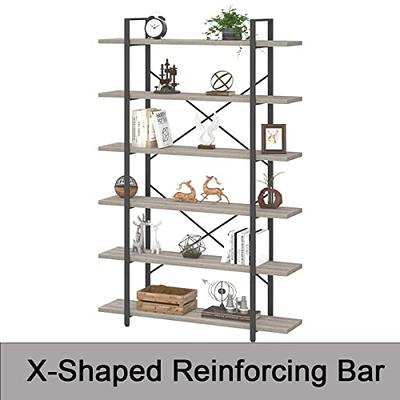 HSH 6 Tier Tall Bookshelf, Wood and Metal Vertical Display Book Shelf,  Industrial 6 Shelf Bookcases