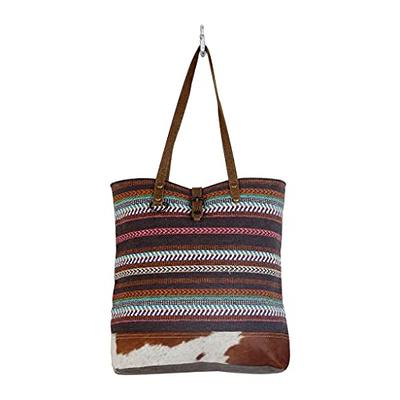 Upcycled Canvas Leather Trim Multicolor Crossbody Boho Style Shoulder Tote  Bag