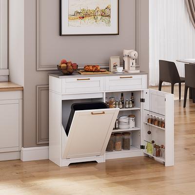 Tilt Out Trash Bin Cabinet with 2 Drawers & Bamboo Cutting Board