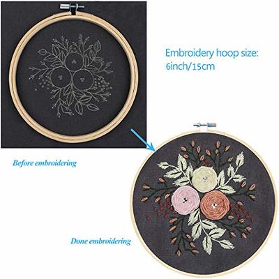 Full Range of Embroidery Starter Kit with Pattern, Stamped Embroidery Kit  Including Embroidery Cloth with Pattern, Bamboo Embroidery Hoop, Color