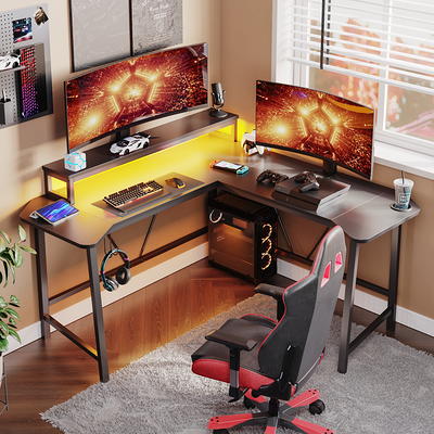 LACOO Gaming Desk L-Shaped Carbon Fiber Surface Gaming Corner Desk Table,  Black 