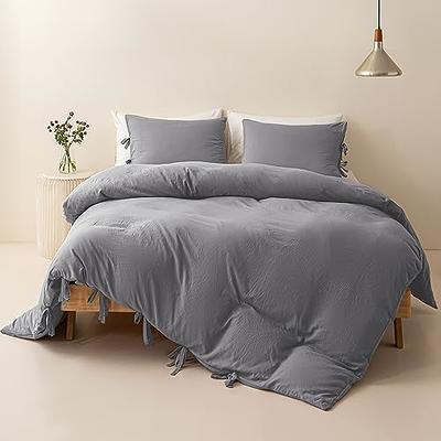 EXQ Home Cotton Grey Full Queen Duvet Cover Set Size 3 Pcs, Super Soft Bedding Vintage Comforter Cover with Button Closure (Breathable)