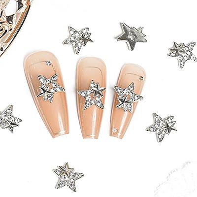 12PCS Crystal Alloy Star Nail Charms Rhinestones 3D Shiny Stars Shape Nail  Art Charms Gold Silver Nail Gems Crystals Jewelry Design for Women DIY