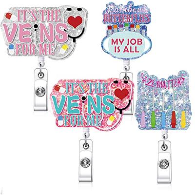 Badge Reel Holder Retractable with ID Clip, Nurse Badge Reel, Funny Cute Badge Reel for Phlebotomists, Phlebotomy Techs, Medical Assistants